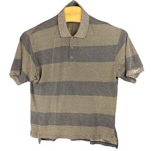 Vtg Reebok Golf Polo Shirt Mens L Striped Cotton Beige/Gray Classic Style